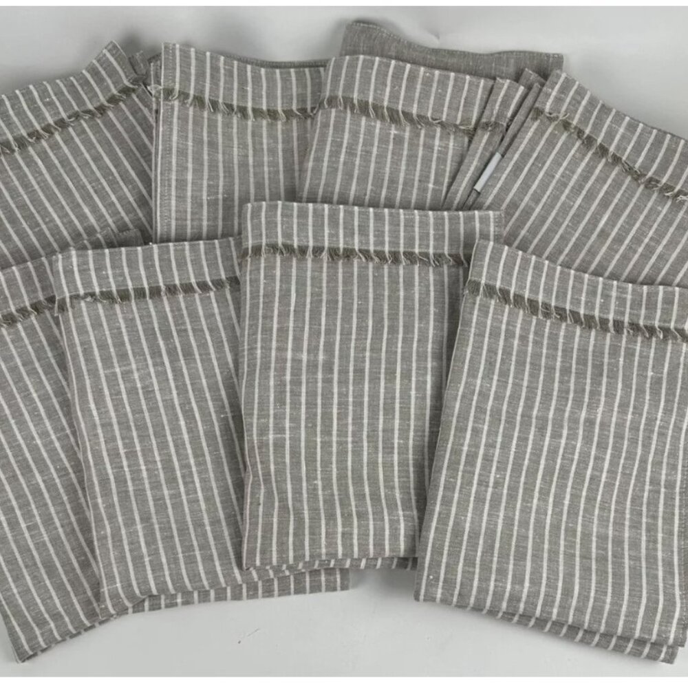 Restoration Hardware Set Of 8 Placemats Gray Striped Linen Russia RH